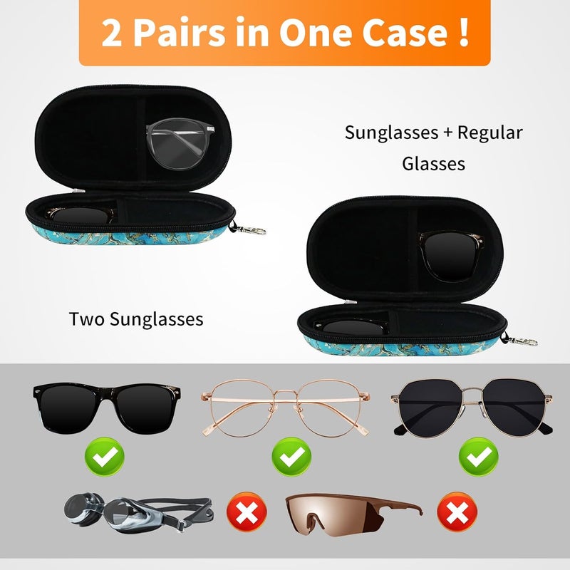 FlyingMage Store Double Eyeglasses Case, Hard Shell Dual Sunglasses Organizer with Zipper Clip Travel Glasses Storage for Women Men - Image 2
